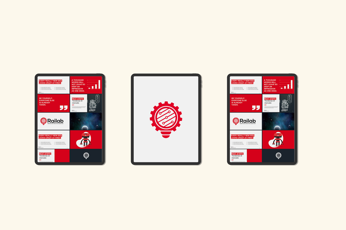 Railab stationery — letterhead, business cards, envelope